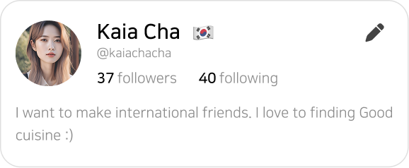 Verified User Profile Card - Kaia Cha with Korean flag